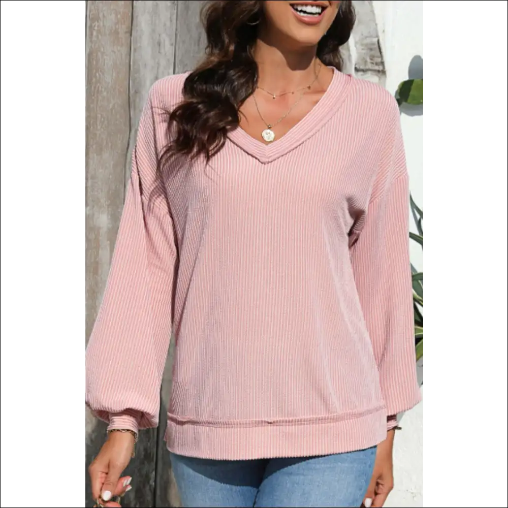 Chic Texture V-neck Long Sleeve Sweatshirt - Sweatshirts & Hoodies on Sale Worldwide Shipping