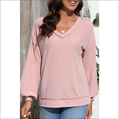 Chic Texture V-neck Long Sleeve Sweatshirt - Sweatshirts & Hoodies on Sale Worldwide Shipping