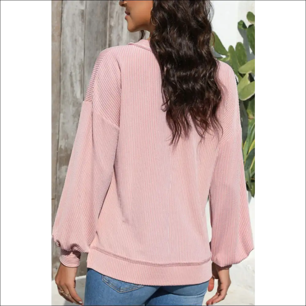 Chic Texture V-neck Long Sleeve Sweatshirt - Sweatshirts & Hoodies on Sale Worldwide Shipping