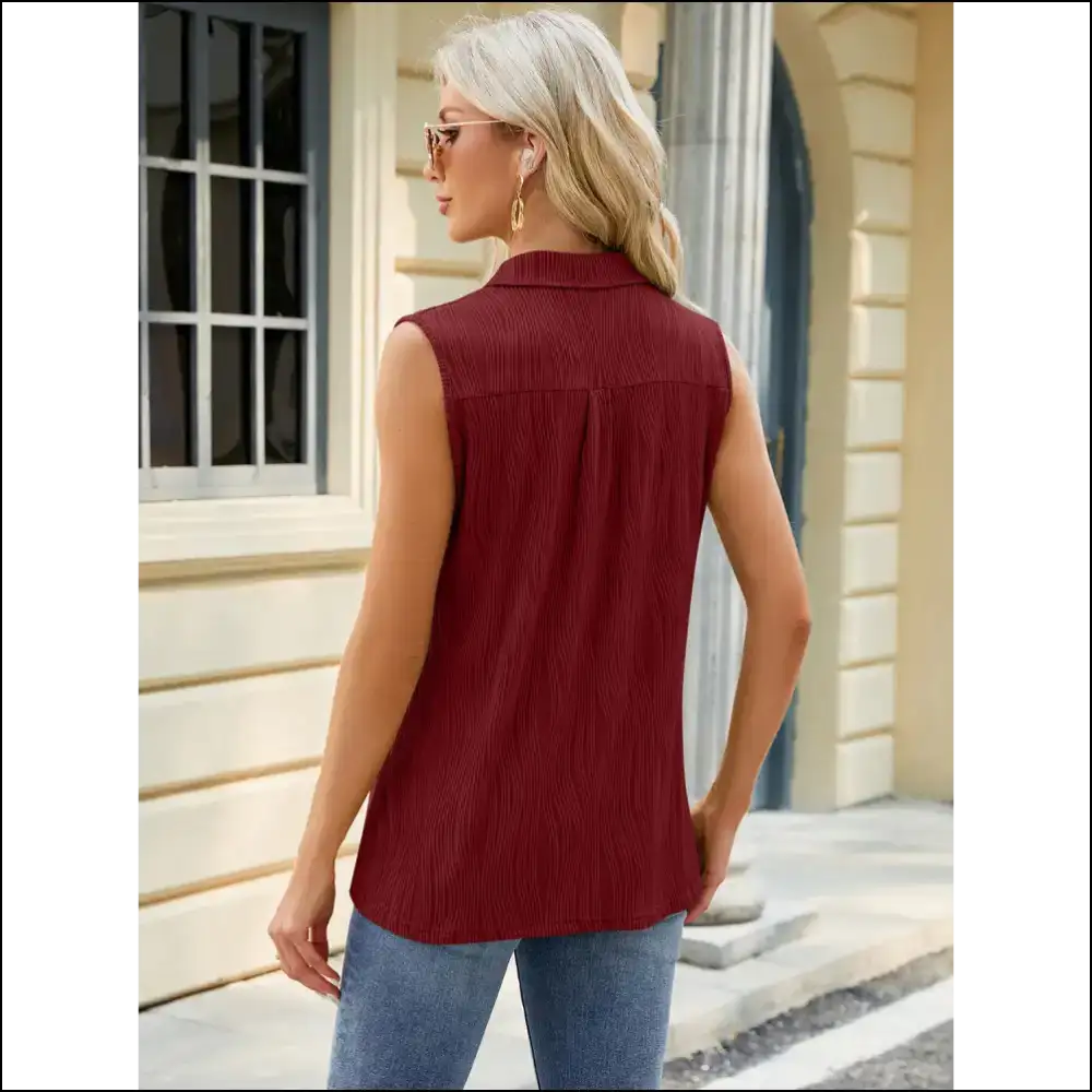 Chic Textured Johnny Collar Tank - Tops on Sale Worldwide Shipping