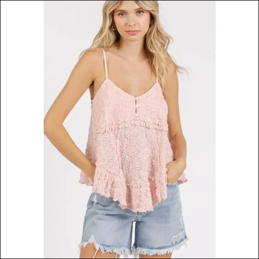 Chic Textured V-neck Cami for Modern Women - Pink / s - Tank Tops on Sale Worldwide Shipping