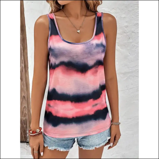 Chic Tie-dye Scoop Neck Tank - Coral / l - Tops on Sale Worldwide Shipping