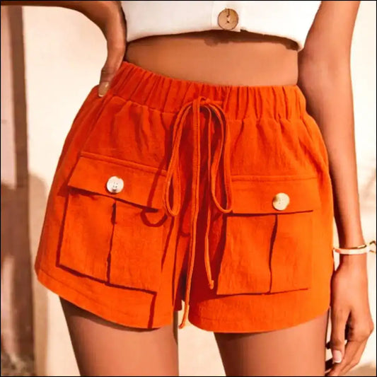 Chic Tie Waist Cargo Shorts for Women - Orange / m - on Sale Worldwide Shipping
