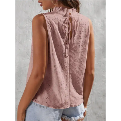Chic Tied Eyelet Mock Neck Tank - Tops on Sale Worldwide Shipping