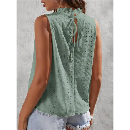 Chic Tied Eyelet Mock Neck Tank - Tops on Sale Worldwide Shipping