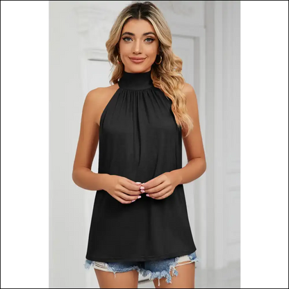 Chic Tied Grecian Neck Tank - Black / s - Tops on Sale Worldwide Shipping
