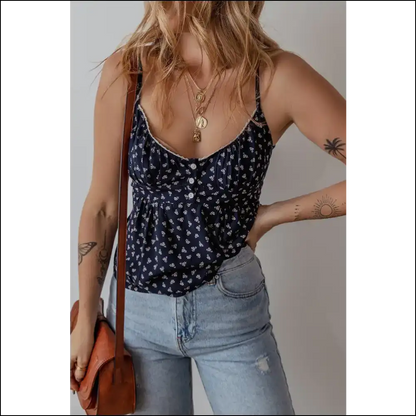 Chic Tied Printed Cami: Because Adulting Requires Fabulous Comfort 😜✨ - Tank Tops on Sale Worldwide Shipping