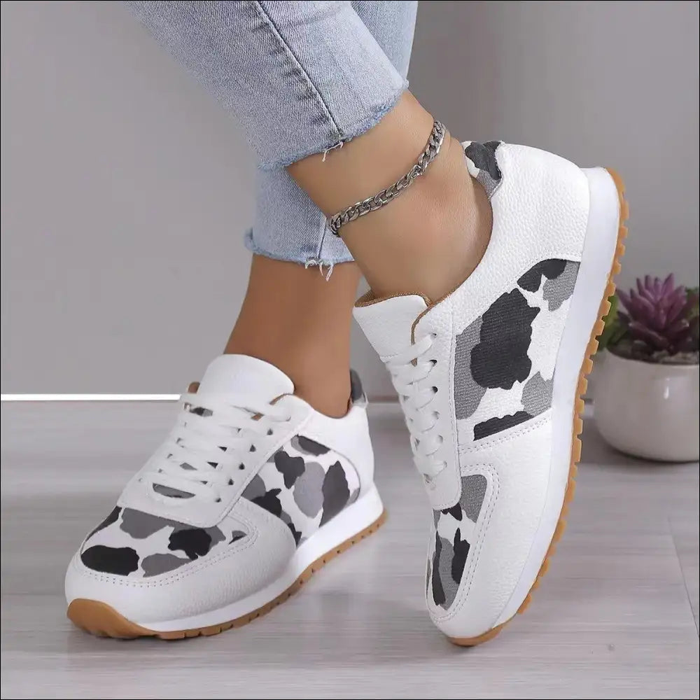 Chic Tied Printed Pu Leather Flats for Trendy Women - Athletic Shoes on Sale Worldwide Shipping