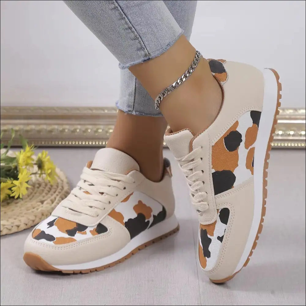 Chic Tied Printed Pu Leather Flats for Trendy Women - Athletic Shoes on Sale Worldwide Shipping