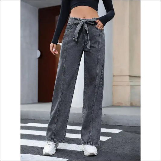 Chic Tied Straight Leg Jeans: Comfort so Good You’ll Need Therapy 😜 - Dark Gray / s - Jeans on Sale Worldwide Shipping