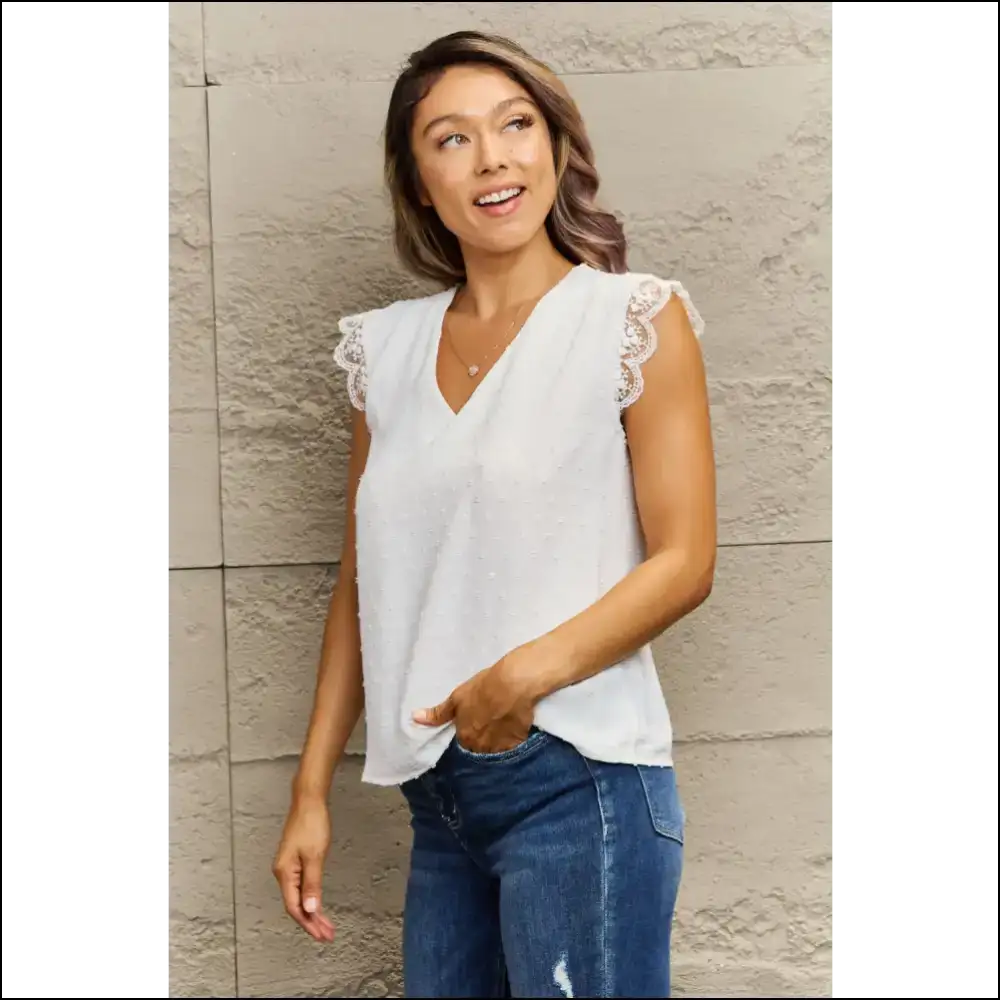 Chic V-neck Lace Trim Tank Top - Tops on Sale Worldwide Shipping