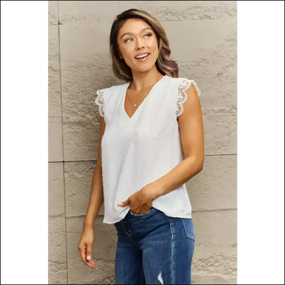 Chic V-neck Lace Trim Tank Top - Tops on Sale Worldwide Shipping