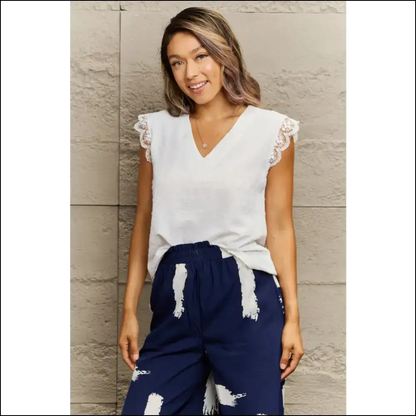 Chic V-neck Lace Trim Tank Top - White / s - Tops on Sale Worldwide Shipping