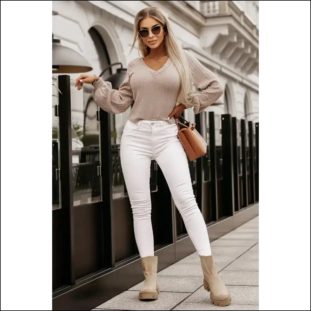 Chic V-neck Lantern Sleeve Blouse - Blouses on Sale Worldwide Shipping