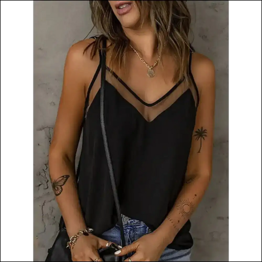 Chic V-neck Spaghetti Strap Cami - Black / s - Tank Tops on Sale Worldwide Shipping