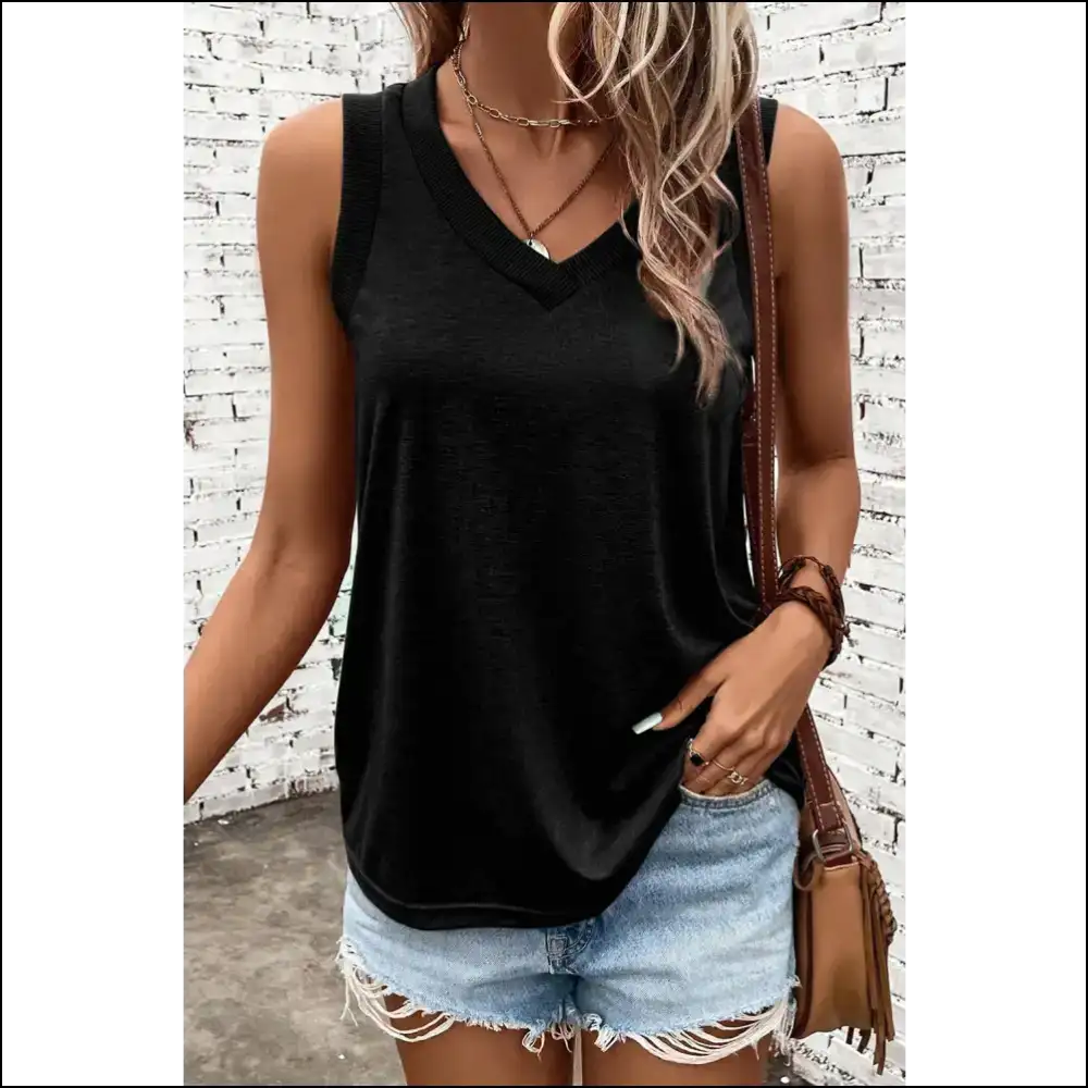 Chic V-neck Wide Strap Tank - Effortless Elegance - Black / Xl - Tops on Sale Worldwide Shipping