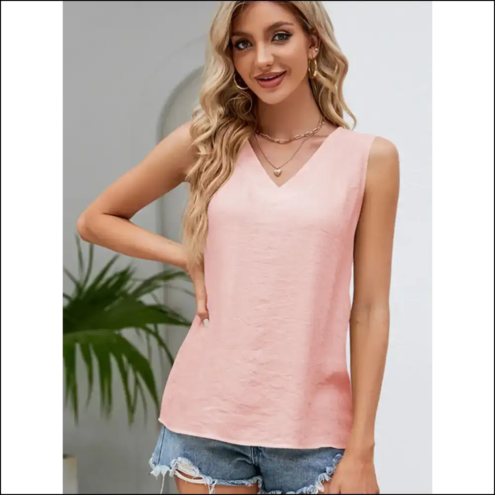 Chic V-neck Wide Strap Tank – Effortless Elegance - Pink / m - Tops on Sale Worldwide Shipping