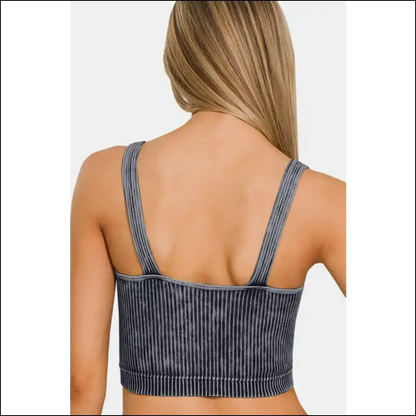 Chic Washed Ribbed Cropped V-neck Tank - Tops on Sale Worldwide Shipping