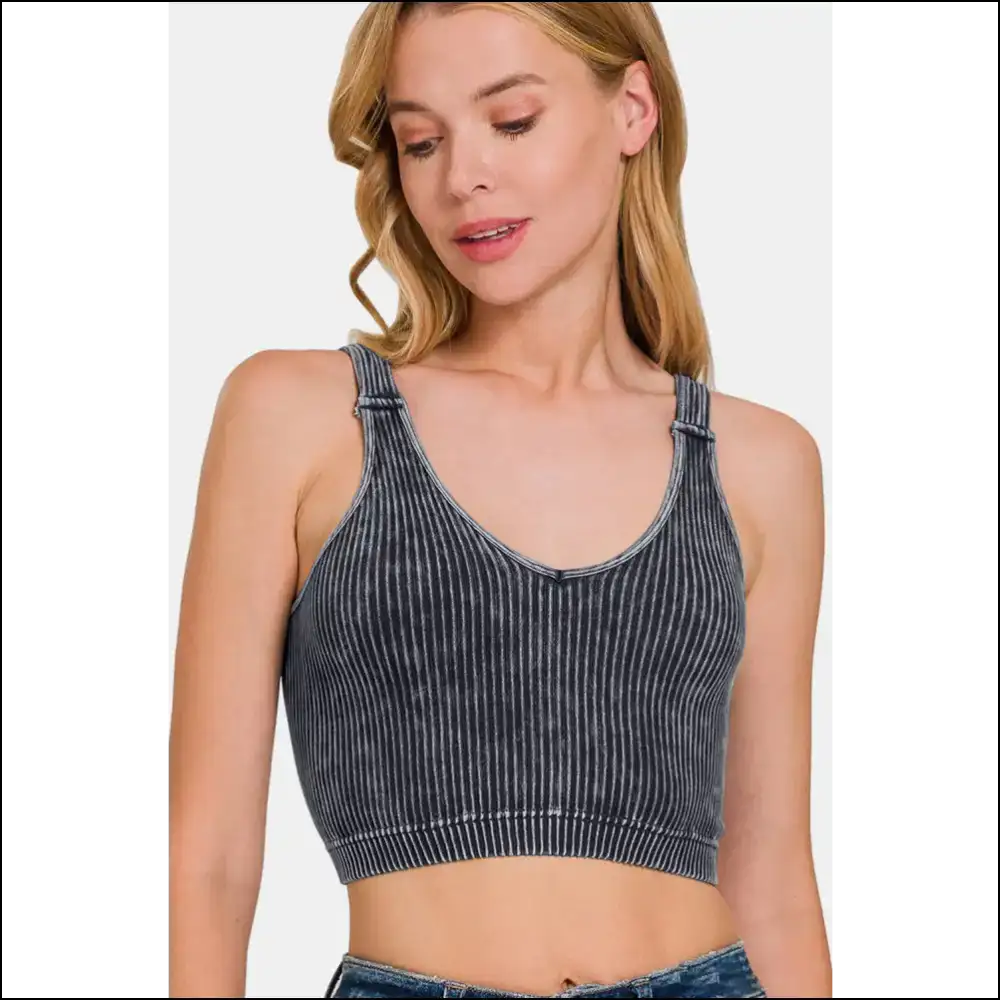 Chic Washed Ribbed Cropped V-neck Tank - Tops on Sale Worldwide Shipping