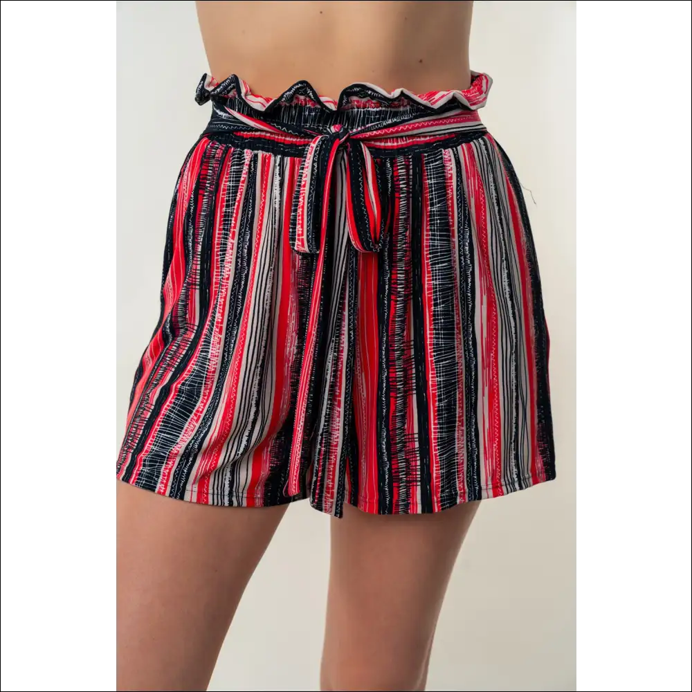 Chic White Birch High-waisted Striped Shorts - on Sale Worldwide Shipping