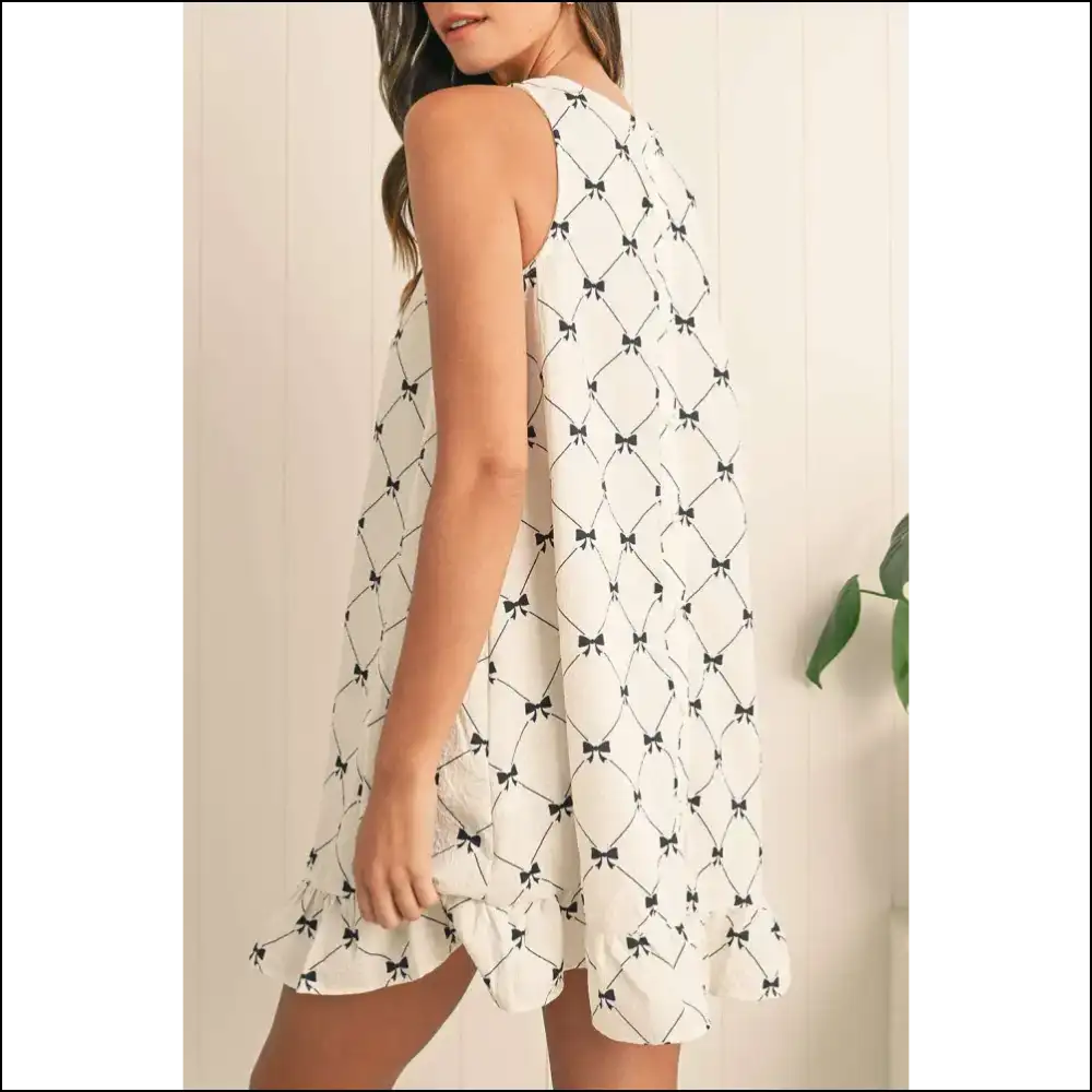 Chic White Bow Sleeveless Ruffle Hem: Dress to Frill! 👑 Needful Things - s - Short Dresses on Sale Worldwide Shipping
