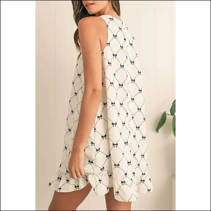 Chic White Bow Sleeveless Ruffle Hem: Dress to Frill! 👑 Needful Things - s - Short Dresses on Sale Worldwide Shipping