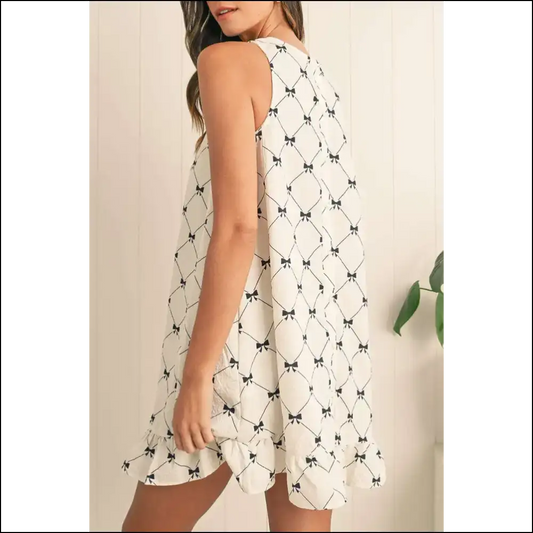 Chic White Bow Sleeveless Ruffle Hem: Dress to Frill! 👑 Needful Things - s - Short Dresses on Sale Worldwide Shipping