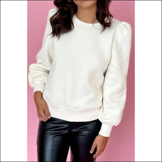 Chic White Checked Puff Sleeve: Fabulous! 💁‍♀️ Needful Things - s - Sweatshirts & Hoodies on Sale Worldwide Shipping