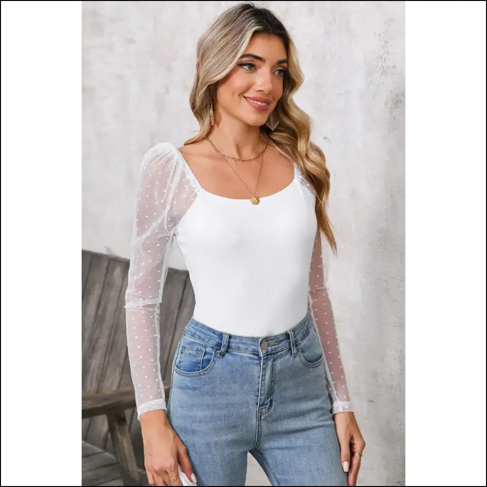 Chic White Dotted Mesh: I’m not Saying a Diva But... 💅 Needful Things - Blouses on Sale Worldwide Shipping