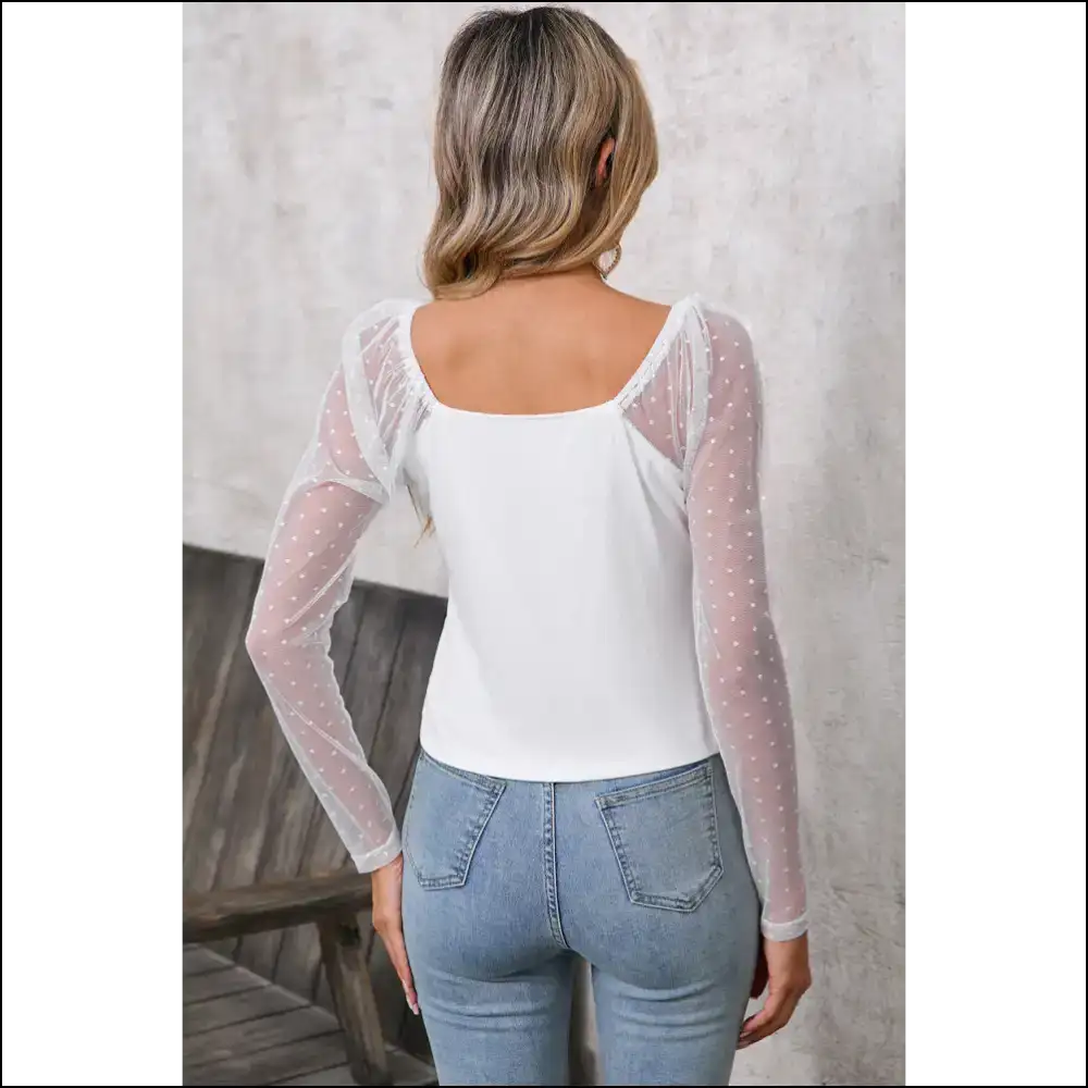 Chic White Dotted Mesh: I’m not Saying a Diva But... 💅 Needful Things - s - Blouses on Sale Worldwide Shipping