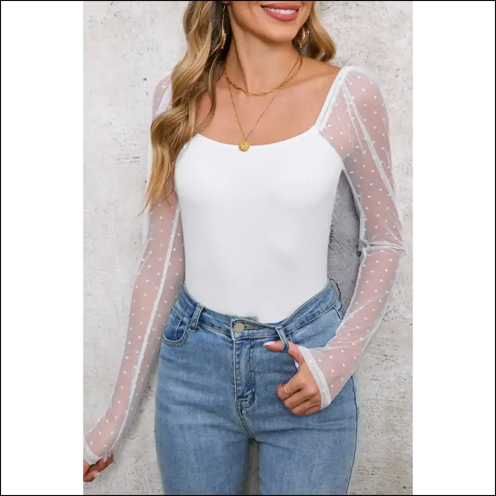 Chic White Dotted Mesh: I’m not Saying a Diva But... 💅 Needful Things - Blouses on Sale Worldwide Shipping