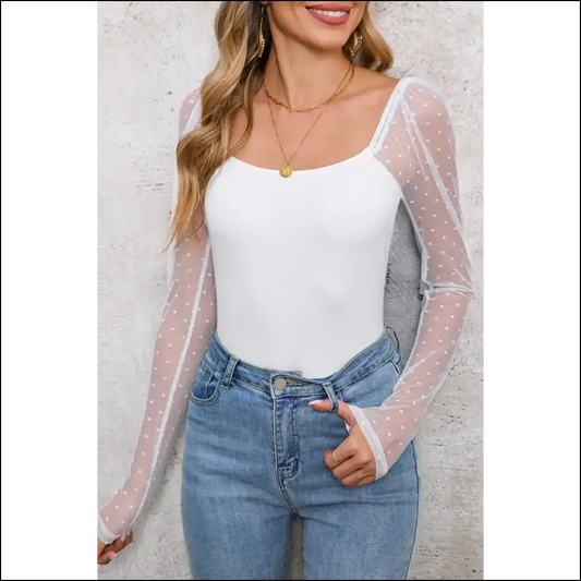 Chic White Dotted Mesh: I’m not Saying a Diva But... 💅 Needful Things - Blouses on Sale Worldwide Shipping