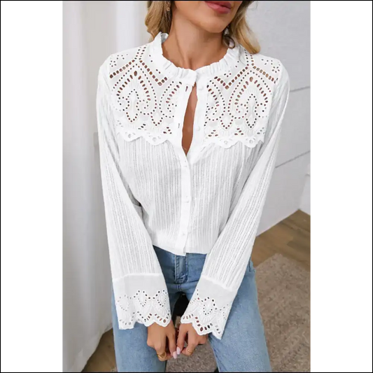 Chic White Eyelet: so Fancy Youll Faint 💀 - s - Blouses on Sale Worldwide Shipping