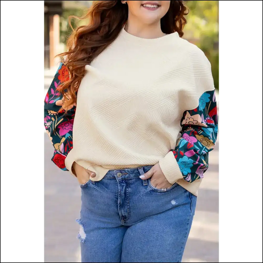 Chic White Floral Patchwork: Finally a Size Pullover that Fits! 🌼needful Things🌼 - 1x - Plus Tops on Sale Worldwide Shipping