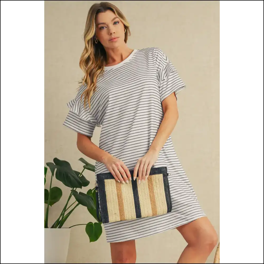 Chic White Stripe Ruffle Mini Dress: Dangerously Adorable 😈 - Short Dresses on Sale Worldwide Shipping