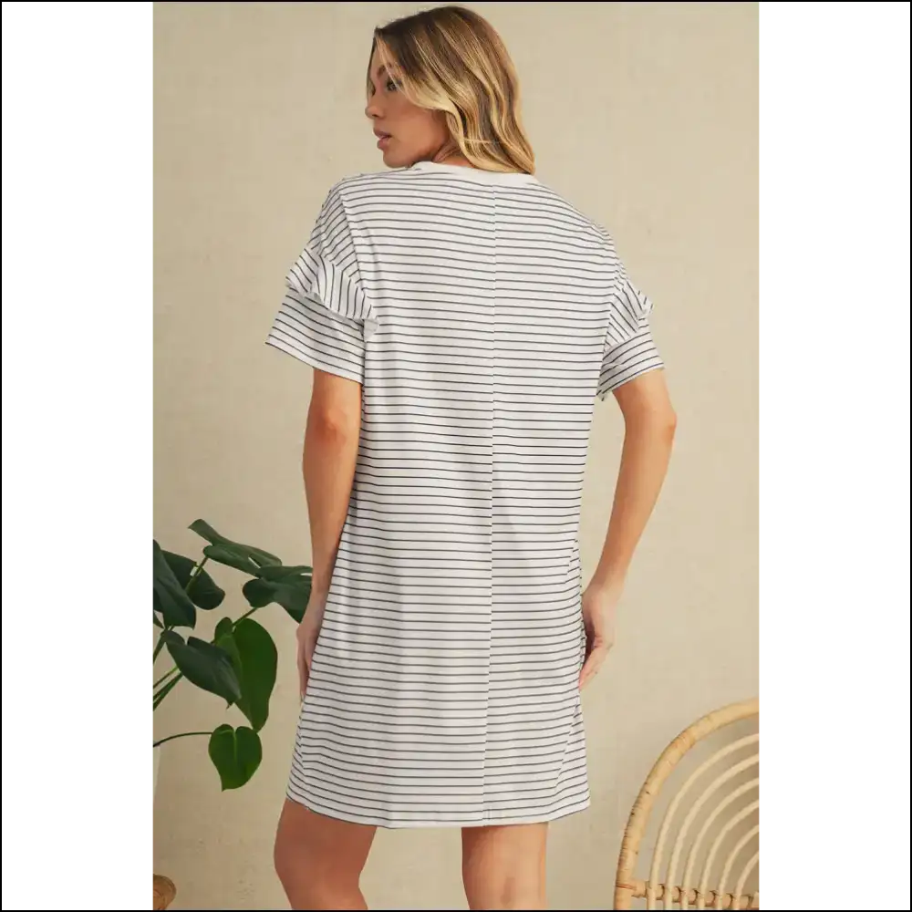 Chic White Stripe Ruffle Mini Dress: Dangerously Adorable 😈 - Short Dresses on Sale Worldwide Shipping