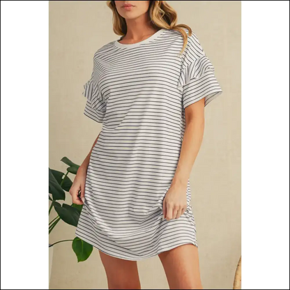 Chic White Stripe Ruffle Mini Dress: Dangerously Adorable 😈 - s - Short Dresses on Sale Worldwide Shipping