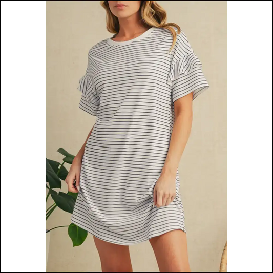Chic White Stripe Ruffle Mini Dress: Dangerously Adorable 😈 - s - Short Dresses on Sale Worldwide Shipping