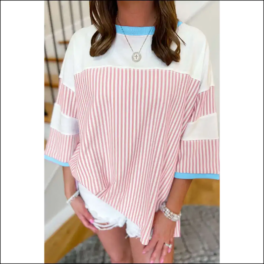 Chic White Stripe Savior: Patchwork Perfection! 🤪 - 1x - Plus Size Tops on Sale Worldwide Shipping