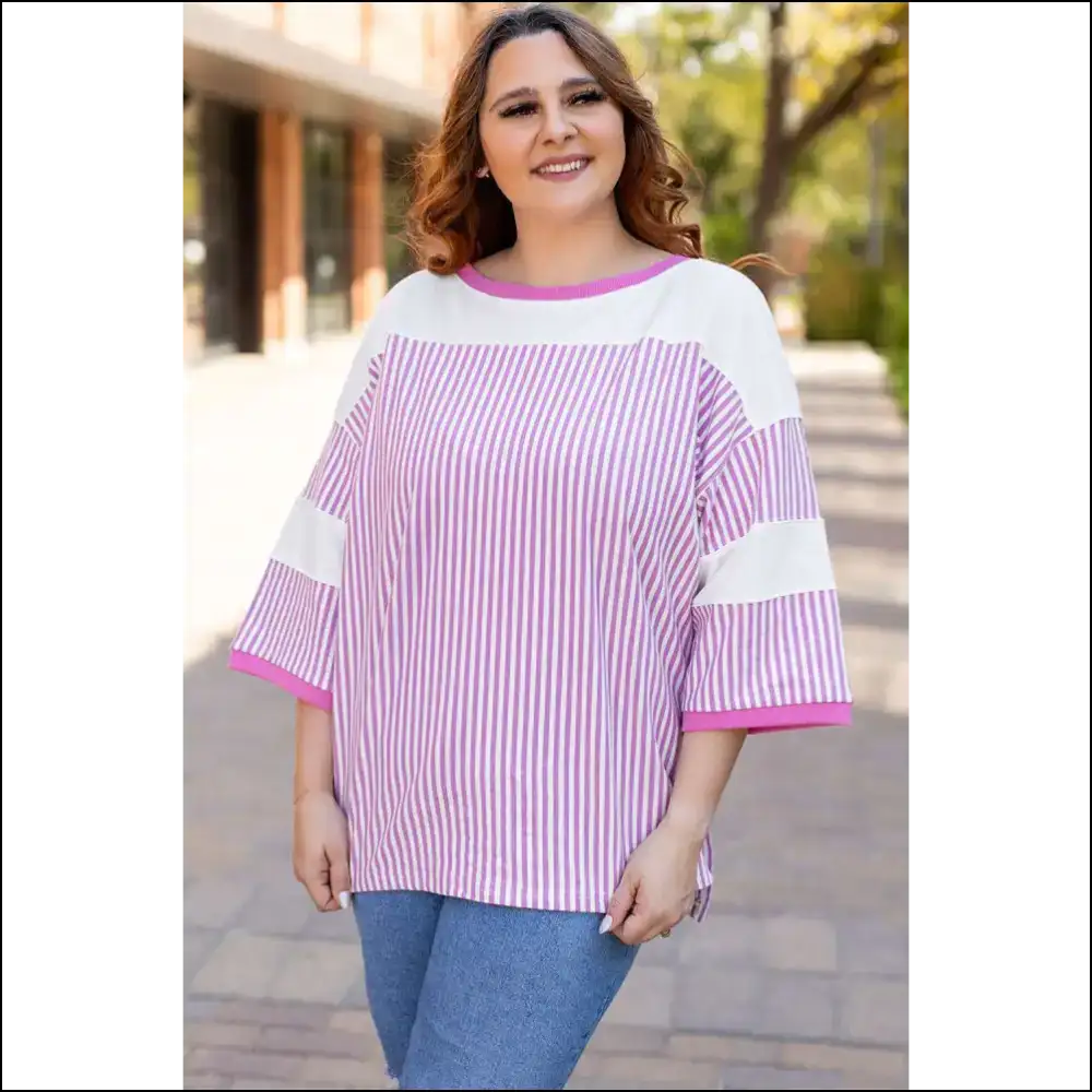 Chic White Stripe Savior: Patchwork Perfection! 🤪 - Plus Size Tops on Sale Worldwide Shipping