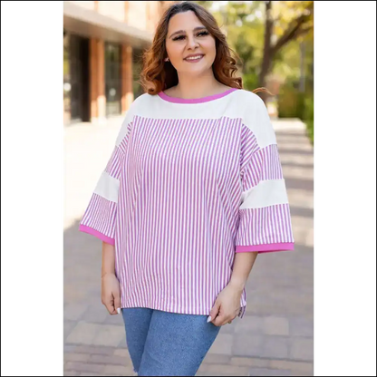 Chic White Stripe Savior: Patchwork Perfection! 🤪 - Plus Size Tops on Sale Worldwide Shipping
