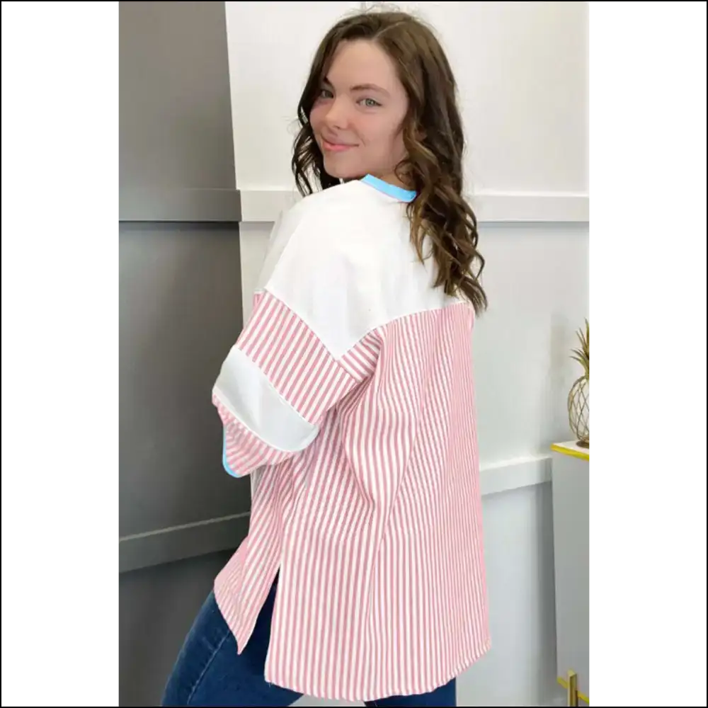 Chic White Stripe Savior: Patchwork Perfection! 🤪 - Plus Size Tops on Sale Worldwide Shipping