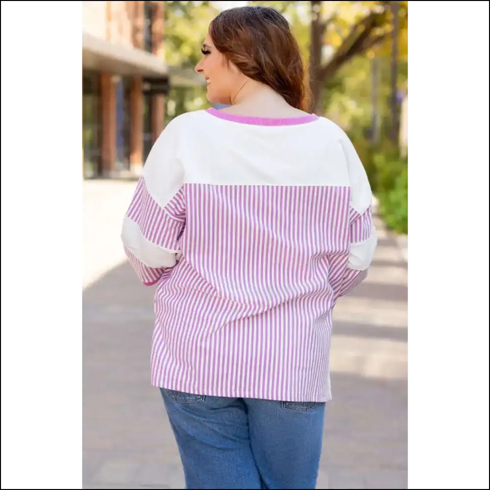 Chic White Stripe Savior: Patchwork Perfection! 🤪 - Plus Size Tops on Sale Worldwide Shipping