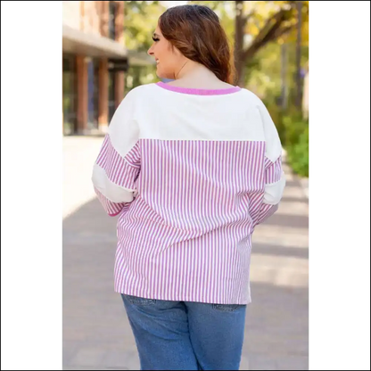 Chic White Stripe Savior: Patchwork Perfection! 🤪 - Plus Size Tops on Sale Worldwide Shipping