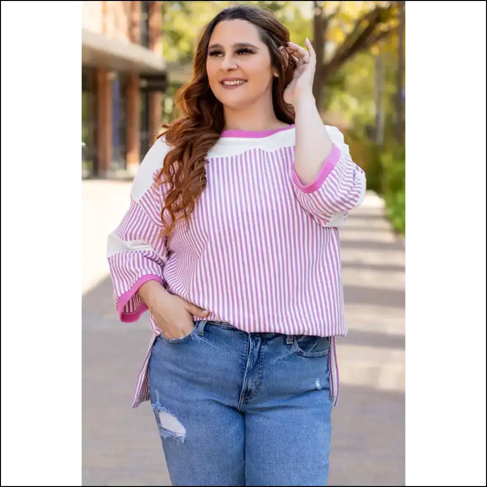 Chic White Stripe Savior: Patchwork Perfection! 🤪 - Plus Size Tops on Sale Worldwide Shipping