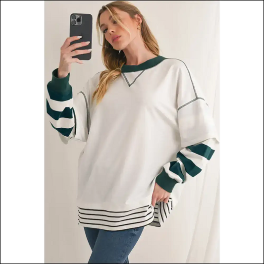 Chic White Striped Cloud-sweater: so Comfy It’s Practically Illegal 😇 - Stripe / s - Sweatshirts & Hoodies on Sale Worldwide Shipping