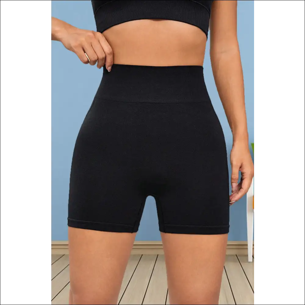 Chic Wide Waistband Sports Shorts - Black / s - on Sale Worldwide Shipping