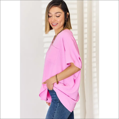 Chic Zenana Textured Short Sleeve Blouse - Blouses on Sale Worldwide Shipping