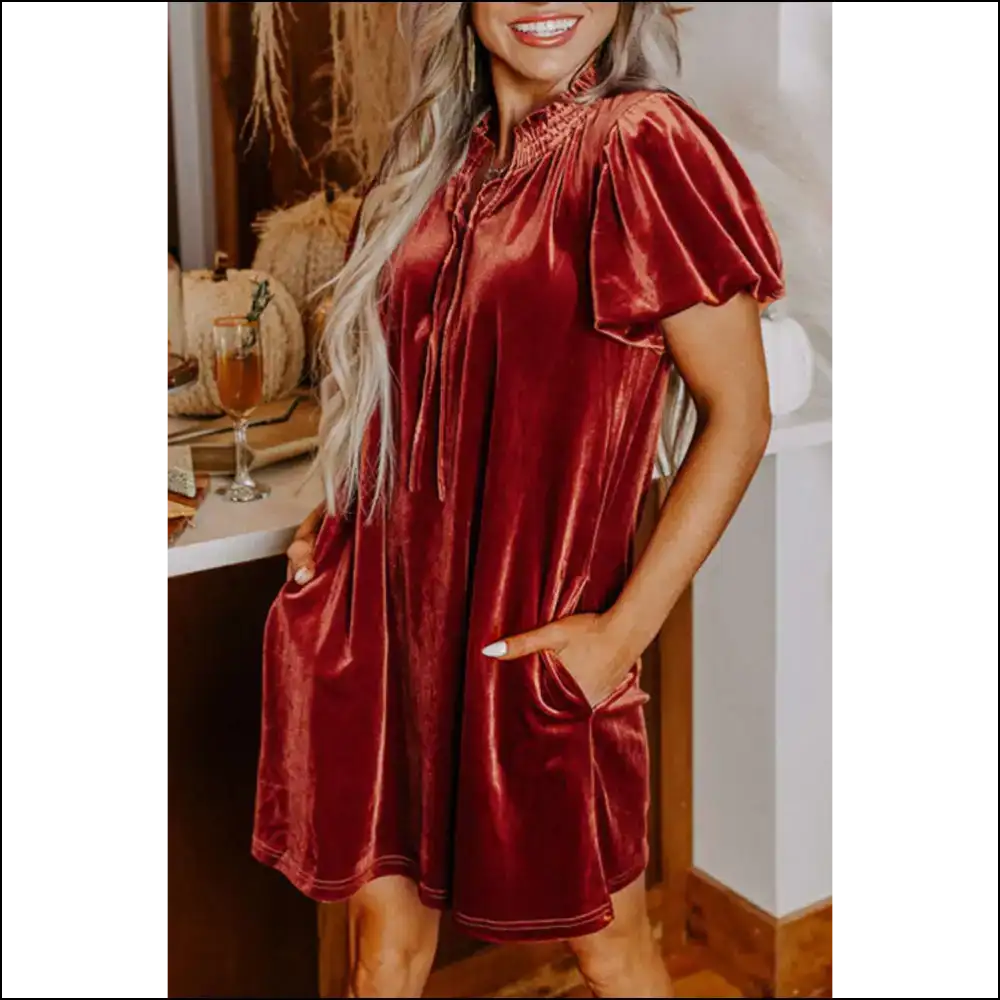 Cinnamon Velvet Puff Sleeve: Dress so Good It’s Criminal 😈 - Short Dresses on Sale Worldwide Shipping