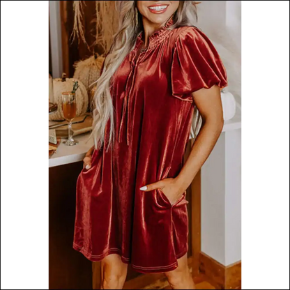 Cinnamon Velvet Puff Sleeve: Dress so Good It’s Criminal 😈 - Short Dresses on Sale Worldwide Shipping
